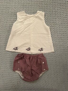 Toddler Gameday Set - White Embroidered Top with Red Gingham Bloomers